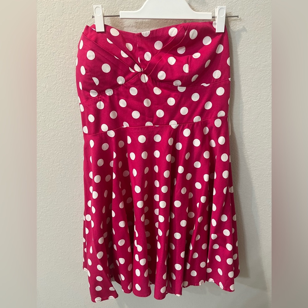 ModCloth hot pink strapless polka dot dress 1X